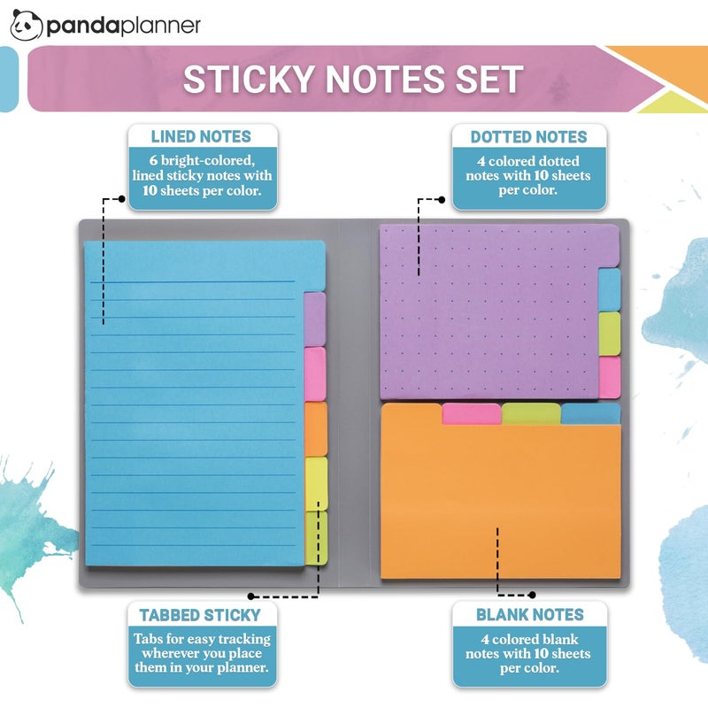 Panda Planner Sticky Notes Set â€“ 140 Assorted Spring Colors with Tabbed, Dotted, Lined & Blank Notes â€“ Colorful Adhesive Tabs for Home, Office & School Organization, Productivity & Planning - Image 2